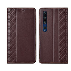 Leather Case Stands Flip Cover T03 Holder for Xiaomi Mi 10 Pro Brown