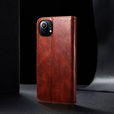 Leather Case Stands Flip Cover T03 Holder for Xiaomi Mi 11 5G Brown