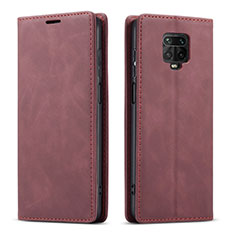 Leather Case Stands Flip Cover T03 Holder for Xiaomi Redmi Note 9 Pro Red Wine
