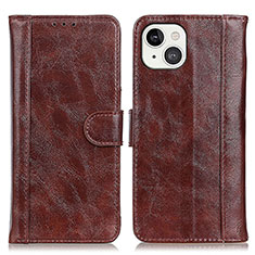 Leather Case Stands Flip Cover T04 Holder for Apple iPhone 14 Brown
