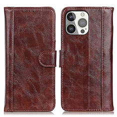 Leather Case Stands Flip Cover T04 Holder for Apple iPhone 14 Pro Max Brown