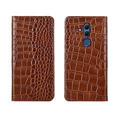 Leather Case Stands Flip Cover T04 Holder for Huawei Mate 20 Lite Brown