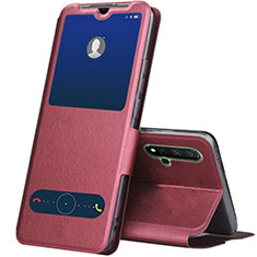 Leather Case Stands Flip Cover T04 Holder for Huawei Nova 5 Red Wine