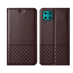 Leather Case Stands Flip Cover T04 Holder for Huawei Nova 6 SE Brown