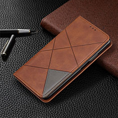 Leather Case Stands Flip Cover T04 Holder for Huawei Nova 7 SE 5G Brown