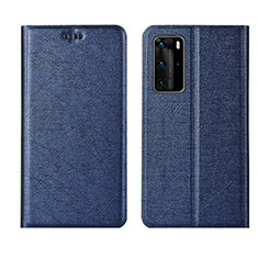 Leather Case Stands Flip Cover T04 Holder for Huawei P40 Pro Blue