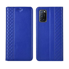 Leather Case Stands Flip Cover T04 Holder for Oppo A52 Blue