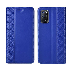 Leather Case Stands Flip Cover T04 Holder for Oppo A92 Blue