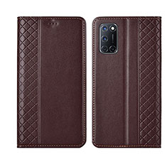 Leather Case Stands Flip Cover T04 Holder for Oppo A92 Brown