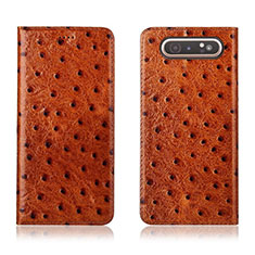 Leather Case Stands Flip Cover T04 Holder for Samsung Galaxy A80 Orange