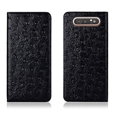Leather Case Stands Flip Cover T04 Holder for Samsung Galaxy A90 4G Black