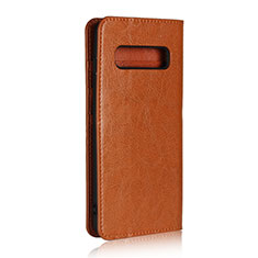Leather Case Stands Flip Cover T04 Holder for Samsung Galaxy S10 Orange