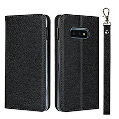 Leather Case Stands Flip Cover T04 Holder for Samsung Galaxy S10e Black