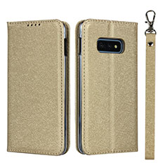 Leather Case Stands Flip Cover T04 Holder for Samsung Galaxy S10e Gold