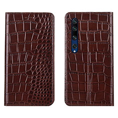 Leather Case Stands Flip Cover T04 Holder for Xiaomi Mi 10 Brown