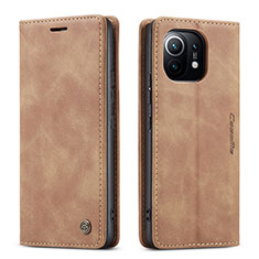 Leather Case Stands Flip Cover T04 Holder for Xiaomi Mi 11 Lite 4G Khaki