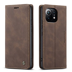 Leather Case Stands Flip Cover T04 Holder for Xiaomi Mi 11 Lite 5G Brown