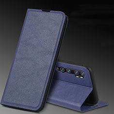 Leather Case Stands Flip Cover T04 Holder for Xiaomi Mi Note 10 Blue