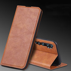 Leather Case Stands Flip Cover T04 Holder for Xiaomi Mi Note 10 Brown