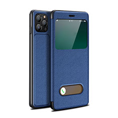 Leather Case Stands Flip Cover T05 Holder for Apple iPhone 12 Pro Blue