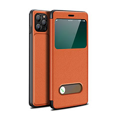 Leather Case Stands Flip Cover T05 Holder for Apple iPhone 12 Pro Orange