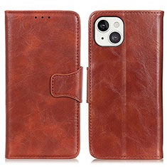 Leather Case Stands Flip Cover T05 Holder for Apple iPhone 13 Mini Brown