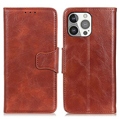 Leather Case Stands Flip Cover T05 Holder for Apple iPhone 14 Pro Max Brown
