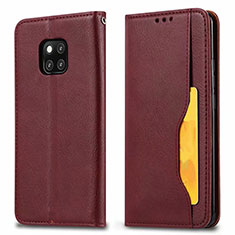 Leather Case Stands Flip Cover T05 Holder for Huawei Mate 20 Pro Red Wine