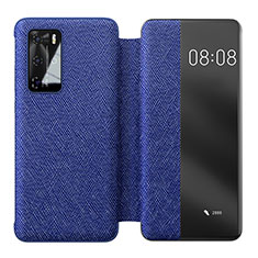 Leather Case Stands Flip Cover T05 Holder for Huawei P40 Pro Blue