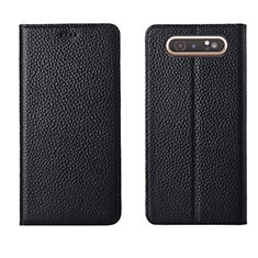 Leather Case Stands Flip Cover T05 Holder for Samsung Galaxy A80 Black