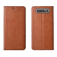 Leather Case Stands Flip Cover T05 Holder for Samsung Galaxy A80 Orange