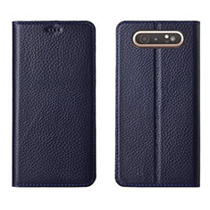 Leather Case Stands Flip Cover T05 Holder for Samsung Galaxy A90 4G Blue