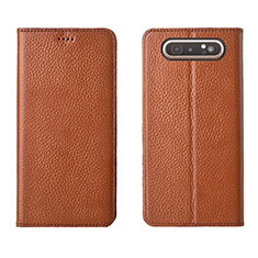Leather Case Stands Flip Cover T05 Holder for Samsung Galaxy A90 4G Orange