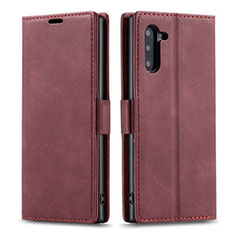 Leather Case Stands Flip Cover T05 Holder for Samsung Galaxy Note 10 5G Red Wine