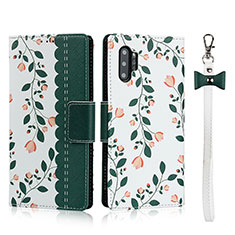 Leather Case Stands Flip Cover T05 Holder for Samsung Galaxy Note 10 Plus Green