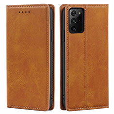 Leather Case Stands Flip Cover T05 Holder for Samsung Galaxy Note 20 Ultra 5G Light Brown