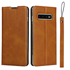 Leather Case Stands Flip Cover T05 Holder for Samsung Galaxy S10 5G Orange