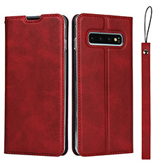 Leather Case Stands Flip Cover T05 Holder for Samsung Galaxy S10 5G Red