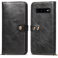 Leather Case Stands Flip Cover T05 Holder for Samsung Galaxy S10 Plus Black