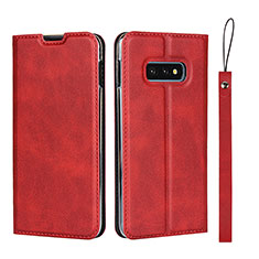 Leather Case Stands Flip Cover T05 Holder for Samsung Galaxy S10e Red