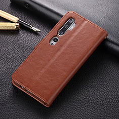 Leather Case Stands Flip Cover T05 Holder for Xiaomi Mi Note 10 Pro Brown