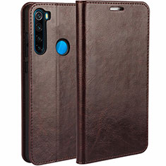Leather Case Stands Flip Cover T05 Holder for Xiaomi Redmi Note 8 (2021) Brown