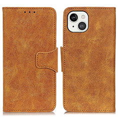 Leather Case Stands Flip Cover T06 Holder for Apple iPhone 14 Plus Light Brown