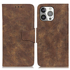 Leather Case Stands Flip Cover T06 Holder for Apple iPhone 14 Pro Brown