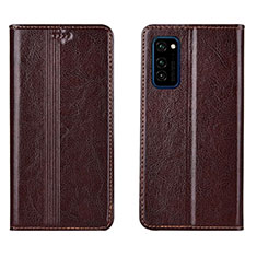 Leather Case Stands Flip Cover T06 Holder for Huawei Honor V30 Pro 5G Brown