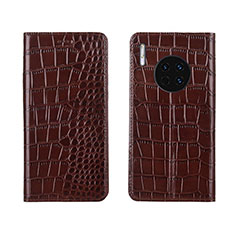 Leather Case Stands Flip Cover T06 Holder for Huawei Mate 30 5G Brown