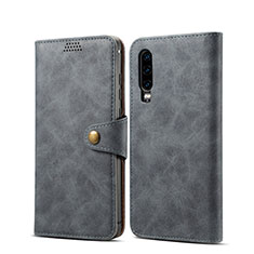 Leather Case Stands Flip Cover T06 Holder for Huawei P30 Gray