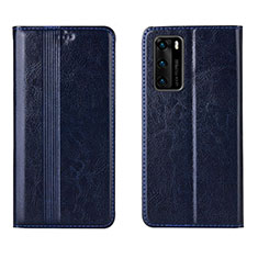 Leather Case Stands Flip Cover T06 Holder for Huawei P40 Blue