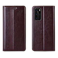 Leather Case Stands Flip Cover T06 Holder for Huawei P40 Brown
