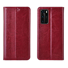 Leather Case Stands Flip Cover T06 Holder for Huawei P40 Red Wine
